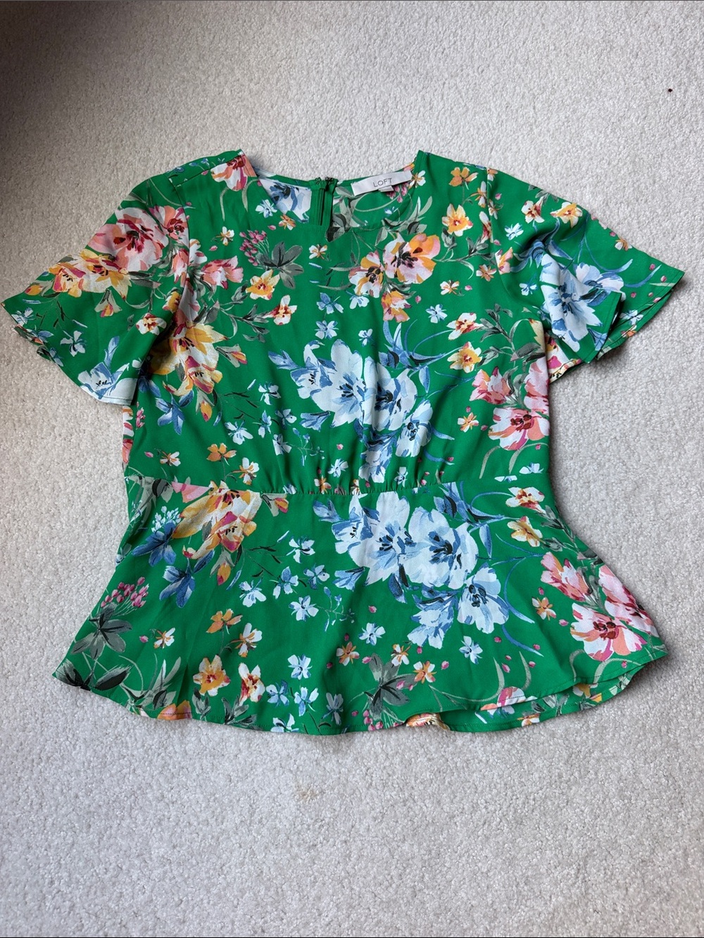Loft green floral print peplum blouse- size 2